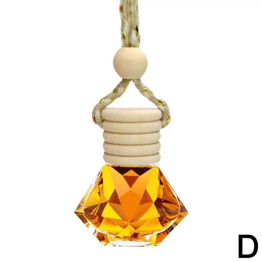 Car Hanging Perfume Bottle Glass Essential Oil Diffuser Refillable Air Freshener Wooden Cap Auto Decoration