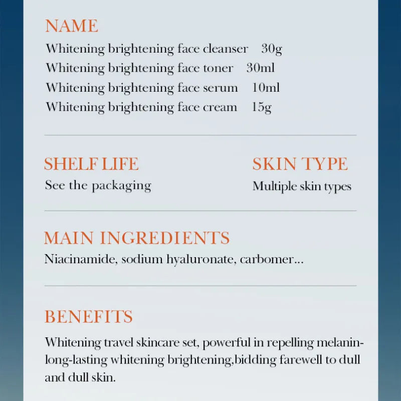 4pcs/box SADOER 5x Vitamin C Kit Whitening Moisturizing Travel Set(Facial Cleanser, Toner, Serum, Face Cream）