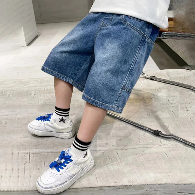 New Boys Summer Fashion Denim Shorts Kids Casual Loose Thin Knee-Length Trousers 3-12 Years Teenager Outdoor Five-point Pants