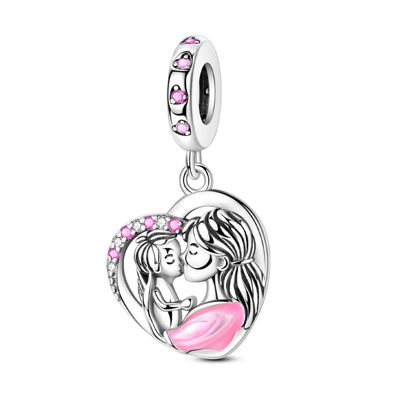 925 Sterling Silver Heart Charm Bead With Zircon Accent, GDTC Certified Fine Jewelry Gift For DIY Bracelet Makers