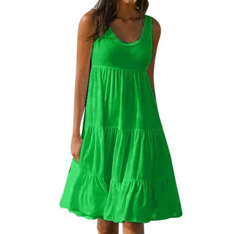 Summer Women Casual Solid Mini Dress 2026  Elegant Sleeveless Ruffles Loose Short Dress Beach Party Sundress Oversize Streetwear