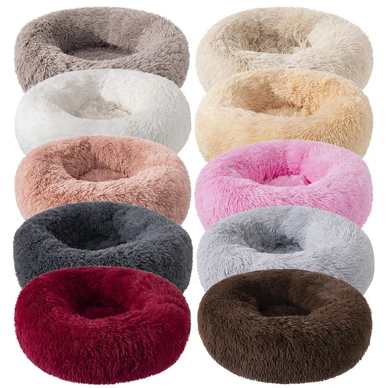 Round Cat Beds House Soft Long Plush Bed For Dogs Basket Pet Products Cushion Cat Bed Cat Mat Sleeping Sofa, Suitable For Winter