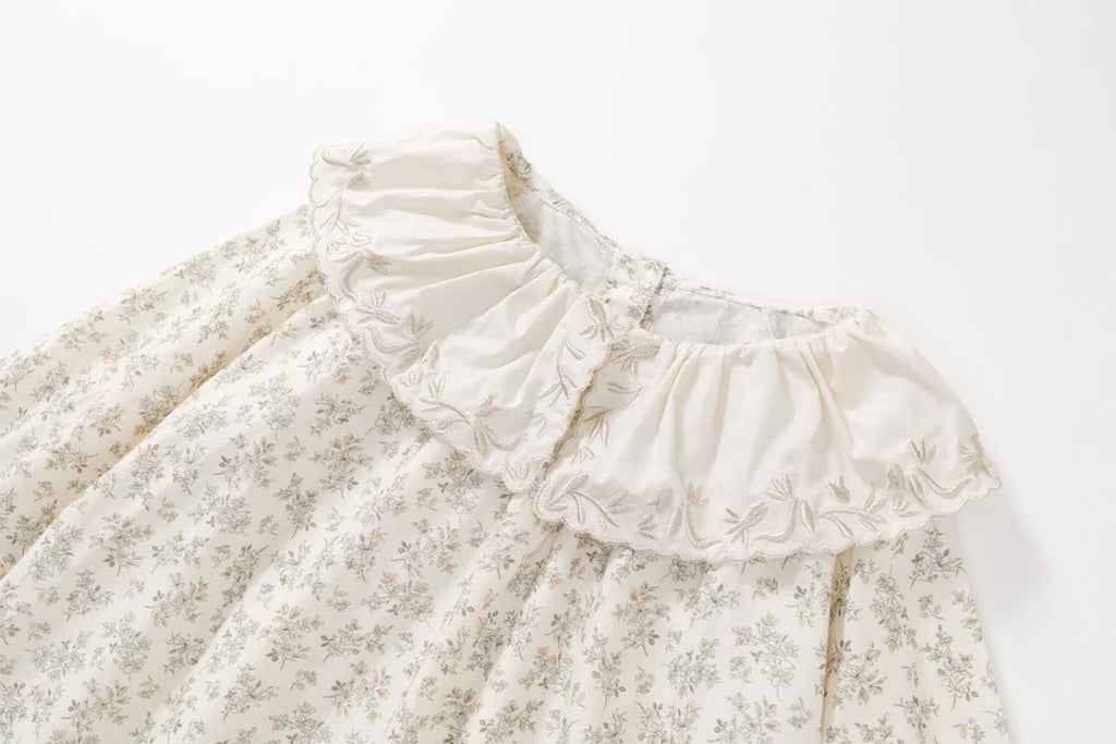 Children Girl Vintage Dress Spring Autumn Lace Turn Down Collar 2-8Y Princess Dress Fragment Flower Long Sleeve Baby Girls Dress