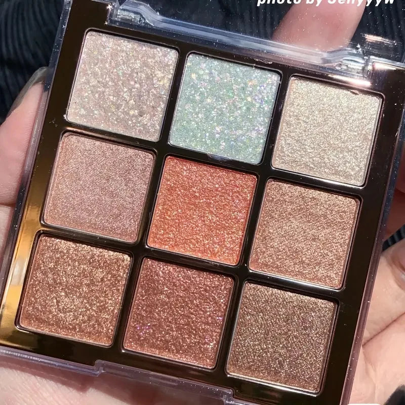 9-Color Glitter Eyeshadow Palette - Long-Lasting Rose and Pink Shades, Metallic Finish, Matte and Shimmer Effects, High Color Payoff, Long-Lasting, Easy to Blend, Pink Gold Brown