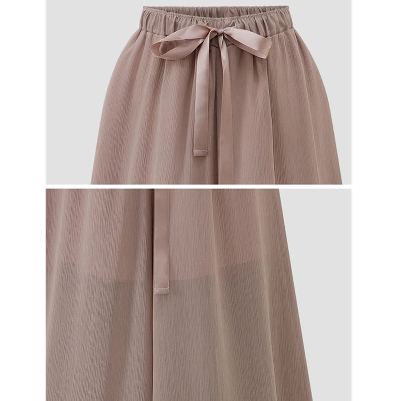 2026 Summer New Thin Women's Wide Leg Skirts Pants, Fashion Loose Ankle-Length Pants,Black Green Red,Asian Size M-5XL,6XL,7XL