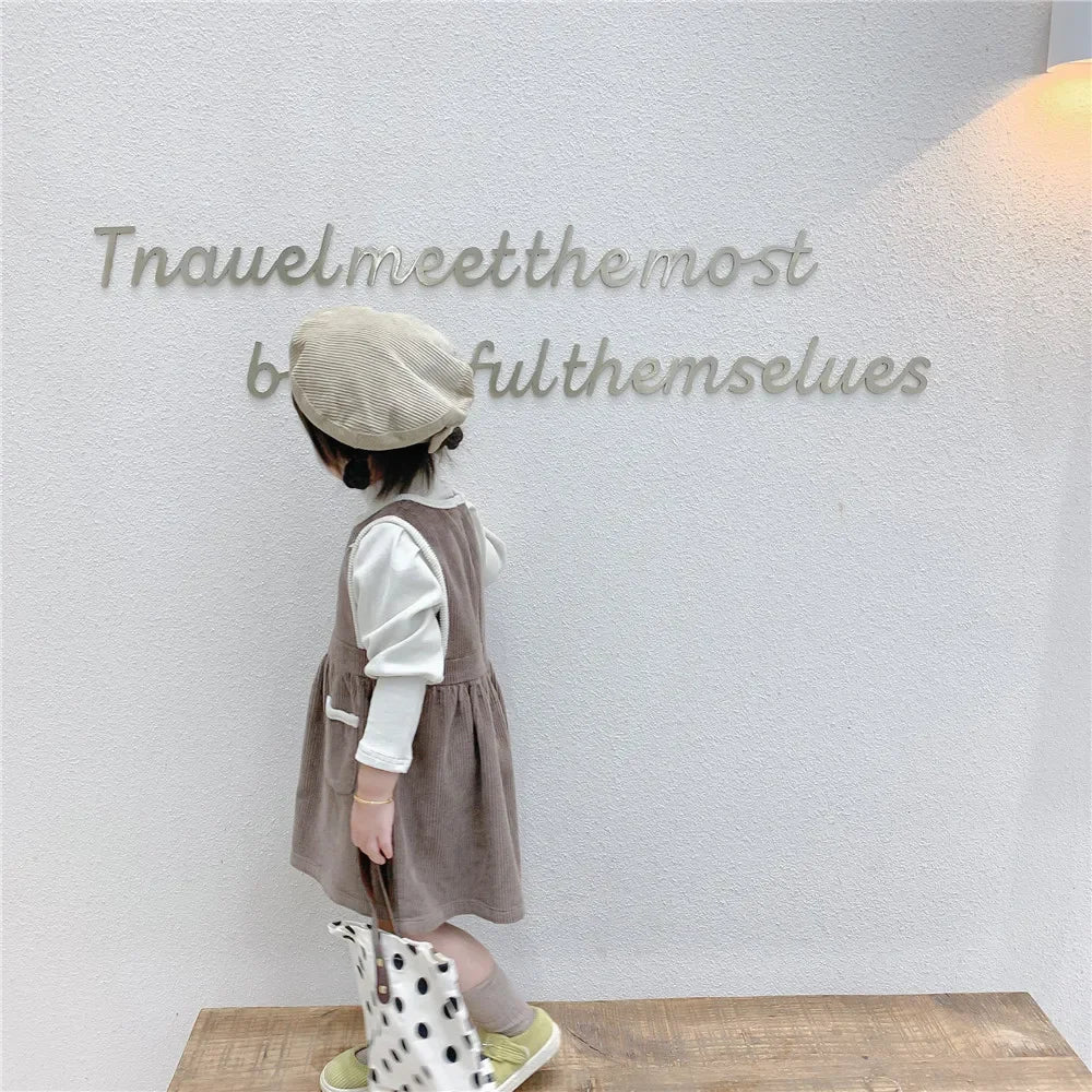 2025 Vinatge Baby Corduroy Sleeveless Dress Little Girls Sundress and Long Sleeve Tops Autumn Winter  Two Piece Set Children