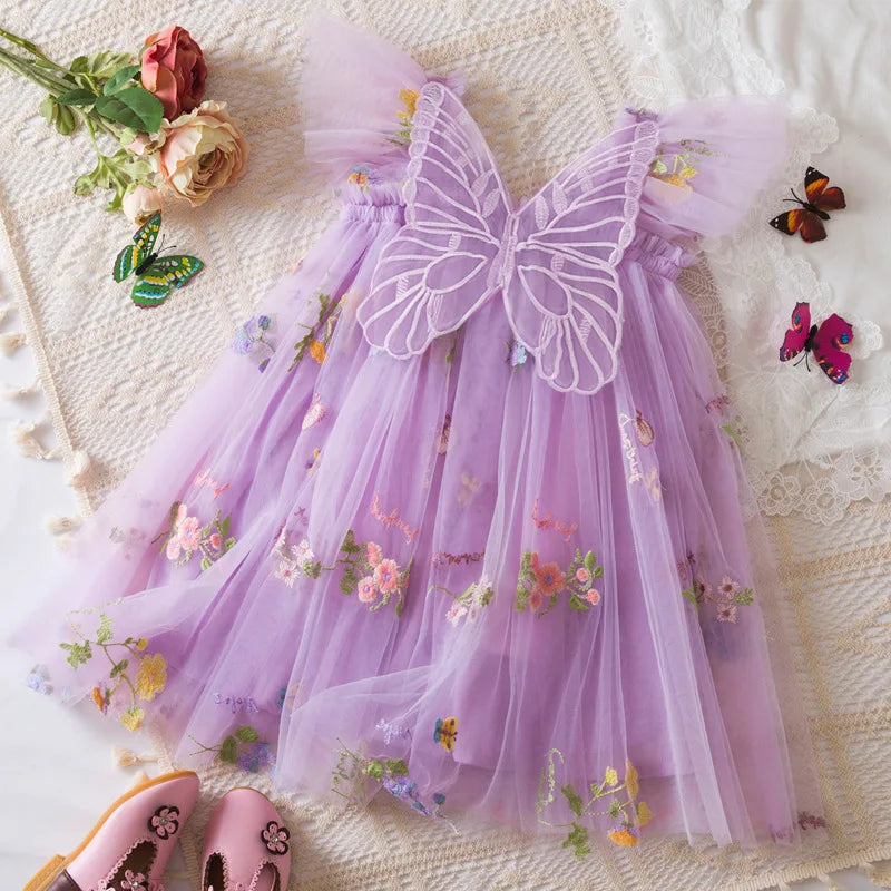 2026 All New Summer Tulle Toddler Girls Princess Dress 3D Butterfly Floral Embroidery Puff Skirt Girl's Party Gift Dress