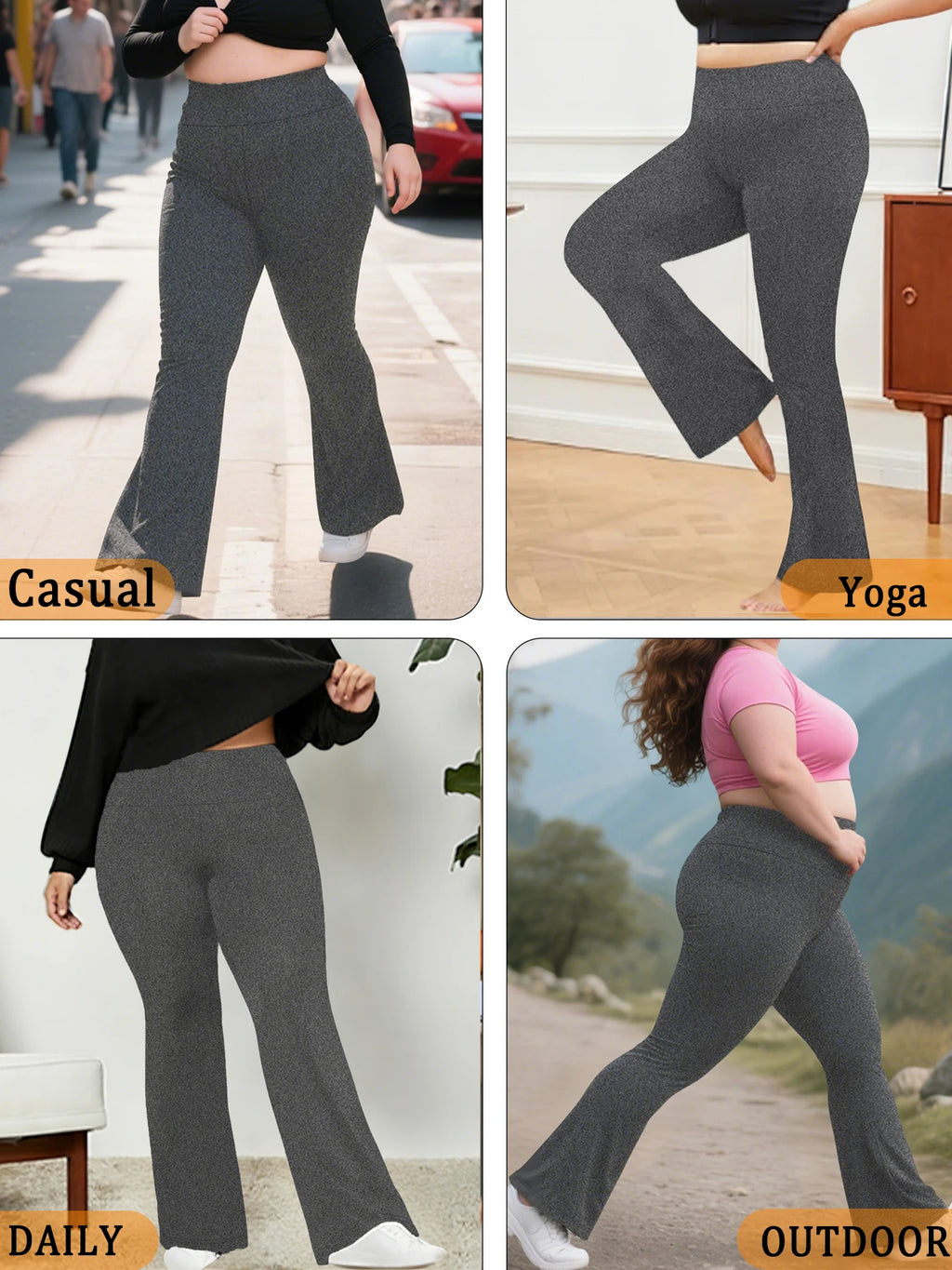 Plus Size Women's Super Soft High Waisted Flare Pants, Leggings Tummy Control Soft Bootleg Bell Bottoms Running