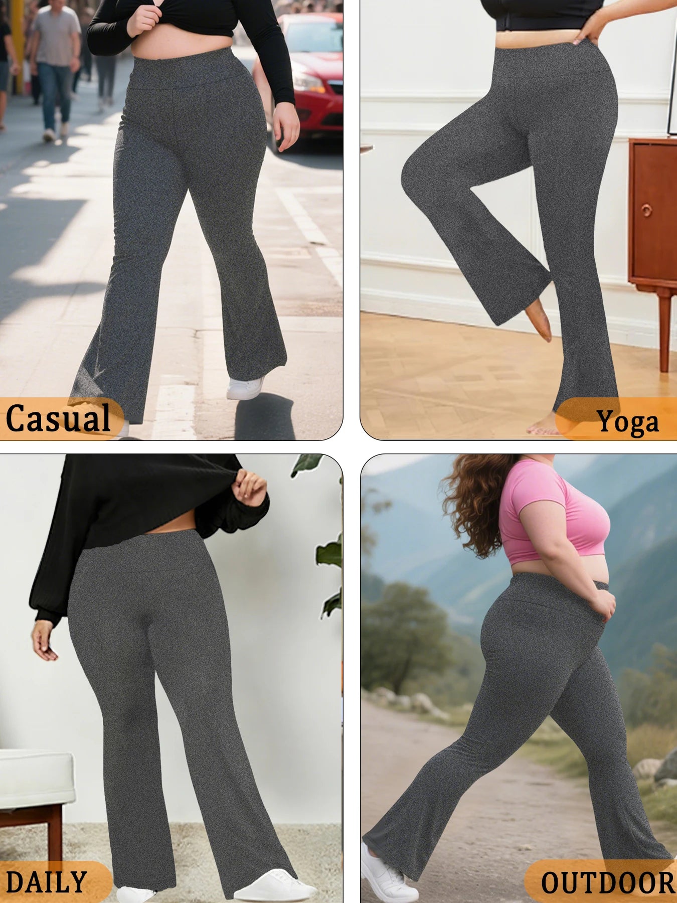Plus Size Women's Super Soft High Waisted Flare Pants, Leggings Tummy Control Soft Bootleg Bell Bottoms Running