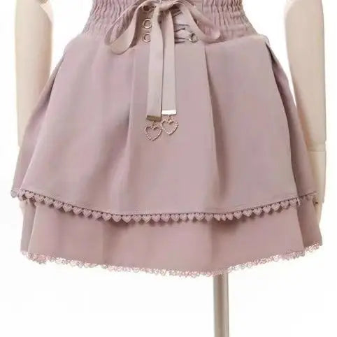 Sweet Lolita Jirai Kei High Waist Skort - Double Bow Buckle Short Skirt for Women Japanese Y2K Kawaii Fashion Summer Casual