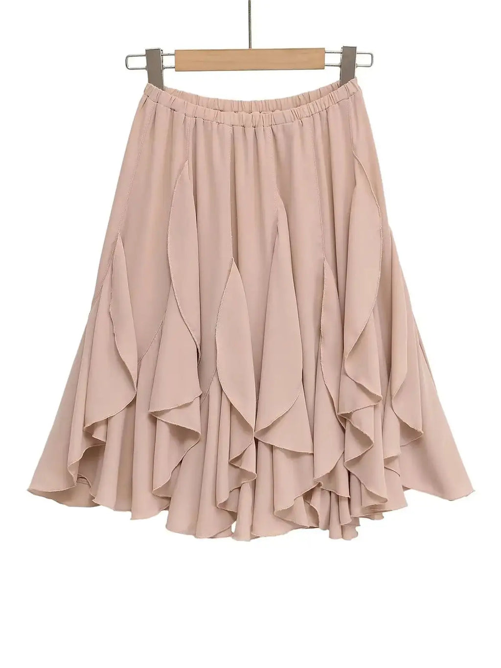 2026 Chic Women's Casual High Quality Knee-length Pink Layered Skirts Ladies Elegant A-line Tierred Ruffles Elastic Midi Skirt