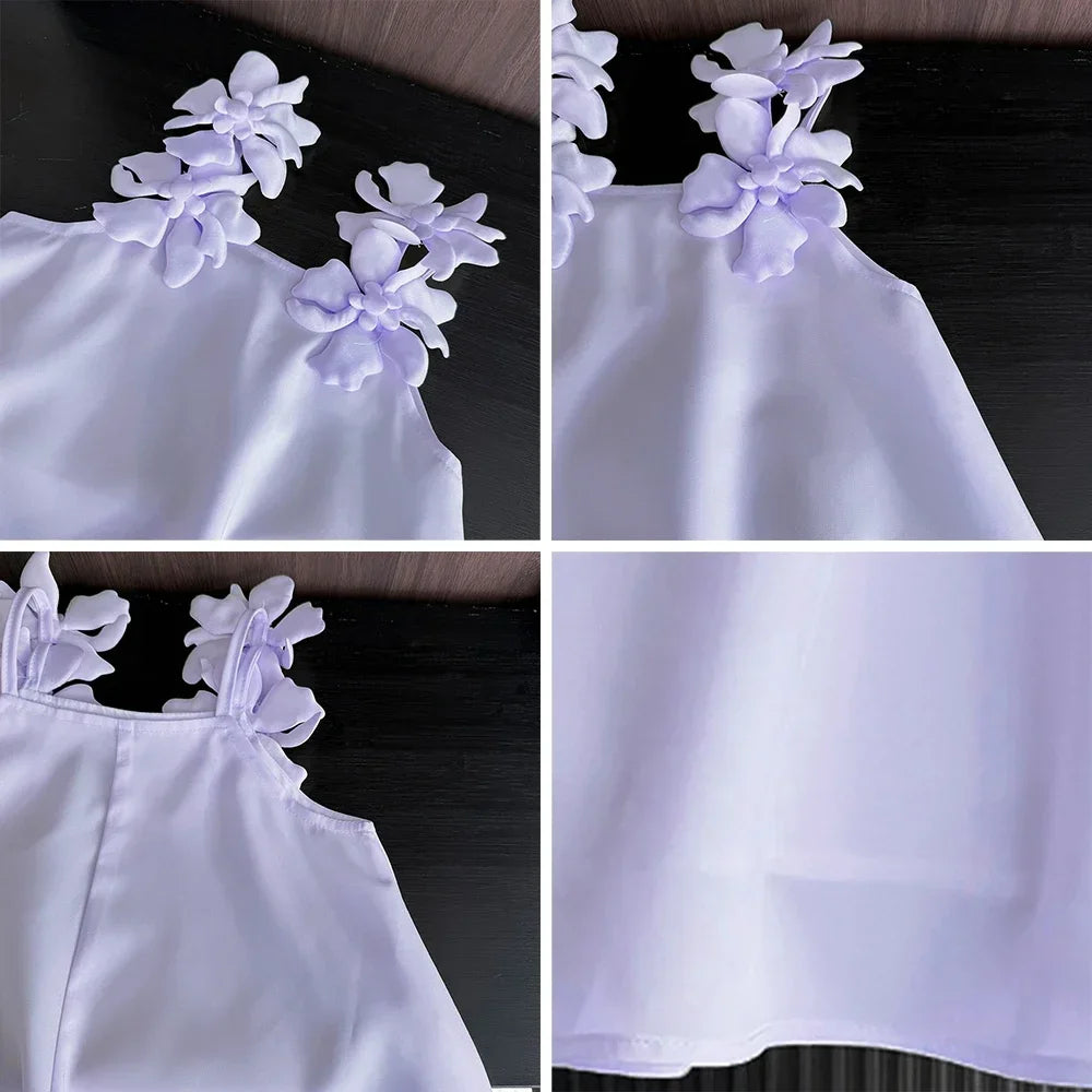 Korean Version 2 3 4 5 6 7-year-old Solid Color Girls' Casual Clothes Summer 3D Flower Princess Dress Fashionable and Elegant