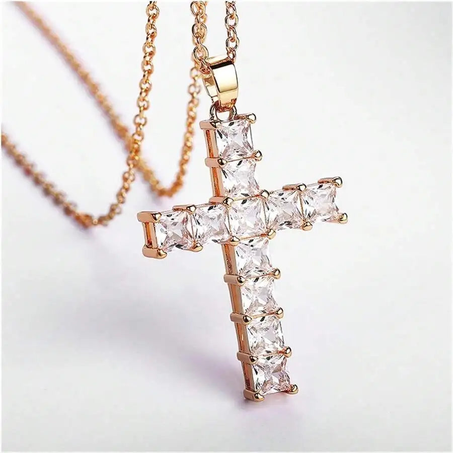 New Fashion Necklaces Female Pendants Gold Multi Color Crystal Jesus Cross Pendant For Women'S Necklace Leisure Time Jewelry