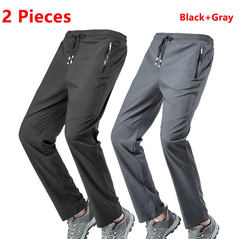 2 Pieces Lightweight Pants for Men's Summer Spring New Loose Elastic Trousers Quick Drying Outdoor Jogging Running Casual Pants
