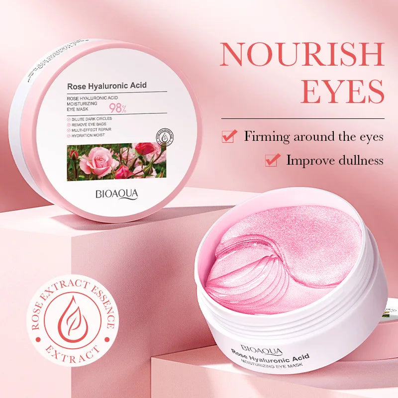 60pcs BIOAQUA Rose Hyaluronic Acid Eye Mask Anti Wrinkle Dark Circles Eye Bags Moisturizing Firming Eye Patches Skin Care
