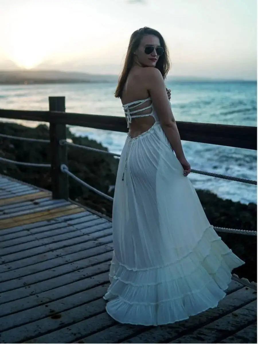 Beach Dress Sexy Dresses Boho Bohemian People Holiday Summer Long Backless Cotton Women Party Hippie Vestidos Mujer Ethnic