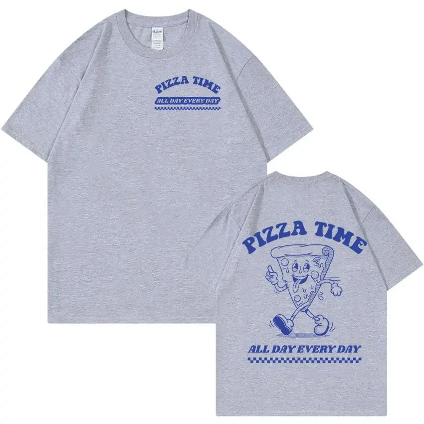 Funny Pizza Time All Day Every Day Cartoon Retro T Shirts Men Women'S Cute Aesthetic Fashion T-Shirt Casual Oversized Cotton Tees