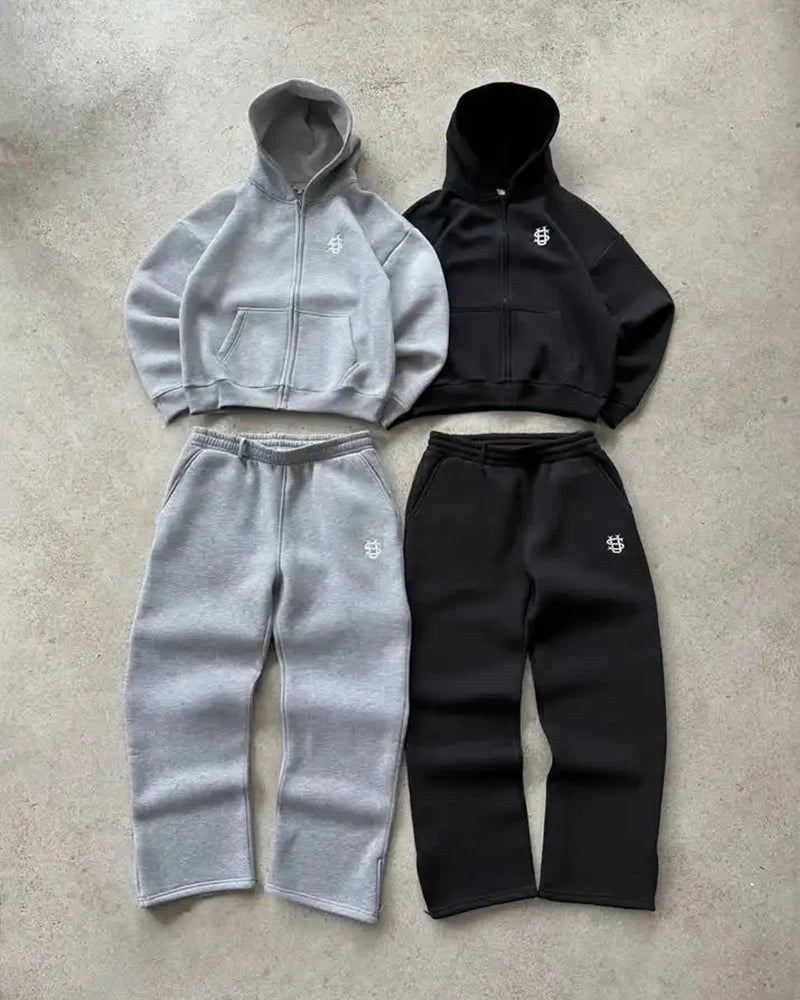 Y2k High Street Zip Embroidery Pattern Men's Hoodies Oversized Loose Sweatshirts Pullover Women Hip Hop Zip Hoodie Vintage Pants