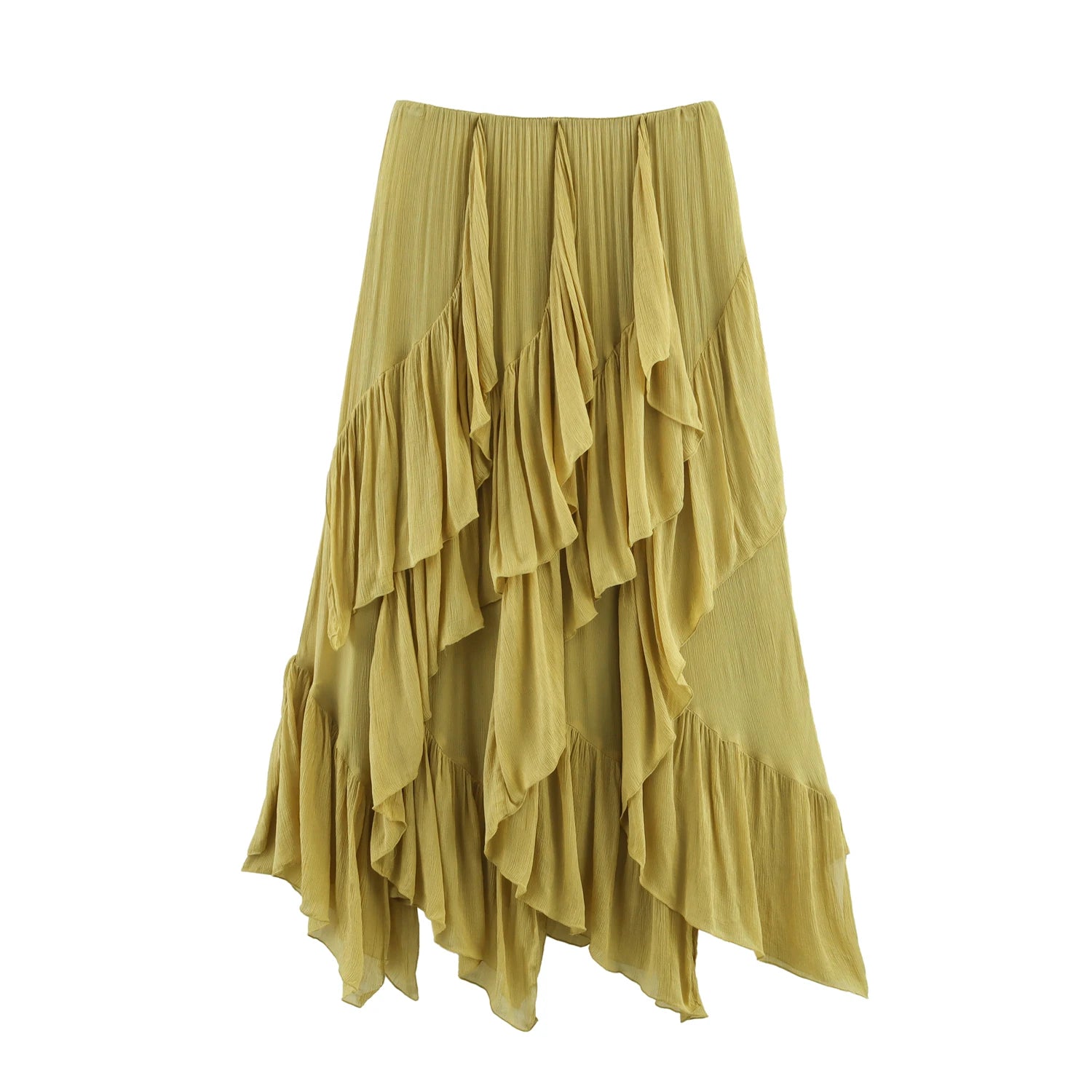 Topenomi Fairy Tierred Ruffled Skirt Women Summer Simple Solid Elastic Waist A-line Long SkirtsK Fashion Versatile Юбка
