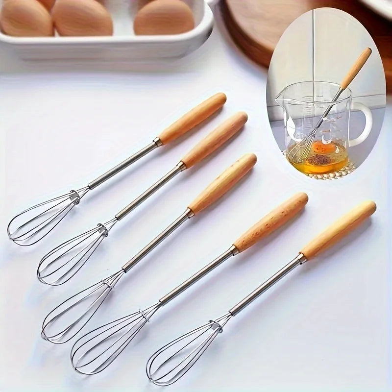 Stainless Steel Mini Egg Beater Wooden Handle Whisk Egg Mixer Baking Baking Set Home Cake Tools Kitchen Accessories