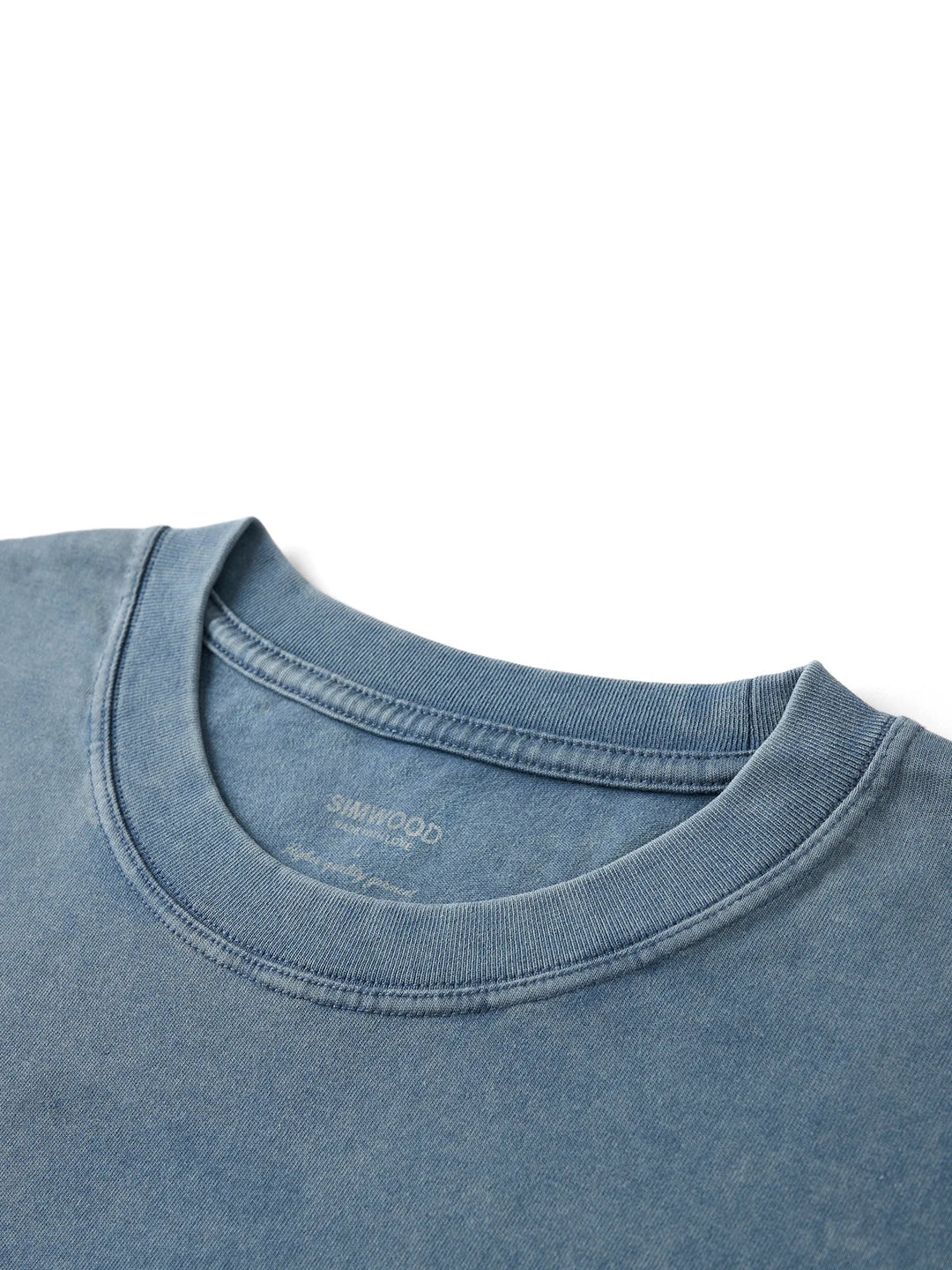 SIMWOOD 2026 Summer New 280gsm 100% Cotton Fabric T-shirts Men Washed Vintage Letter Print Tops Plus Size Tees