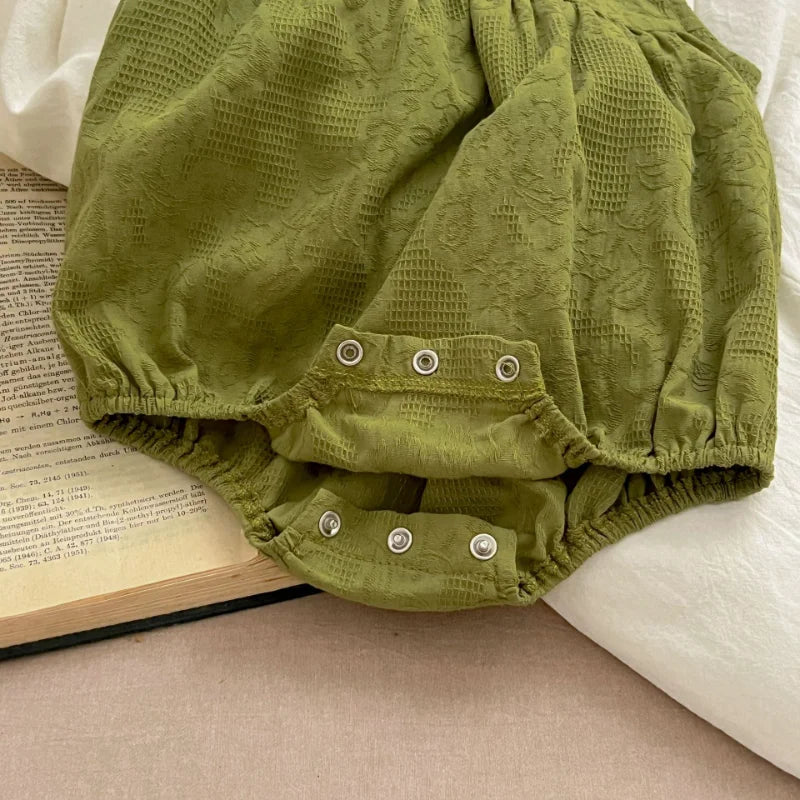 Girls Birthday Party Sisters Outfits Summer Green Apricot Floral Embroidery Sleeveless Bodysuit Vest Dress Baby Clothes H037