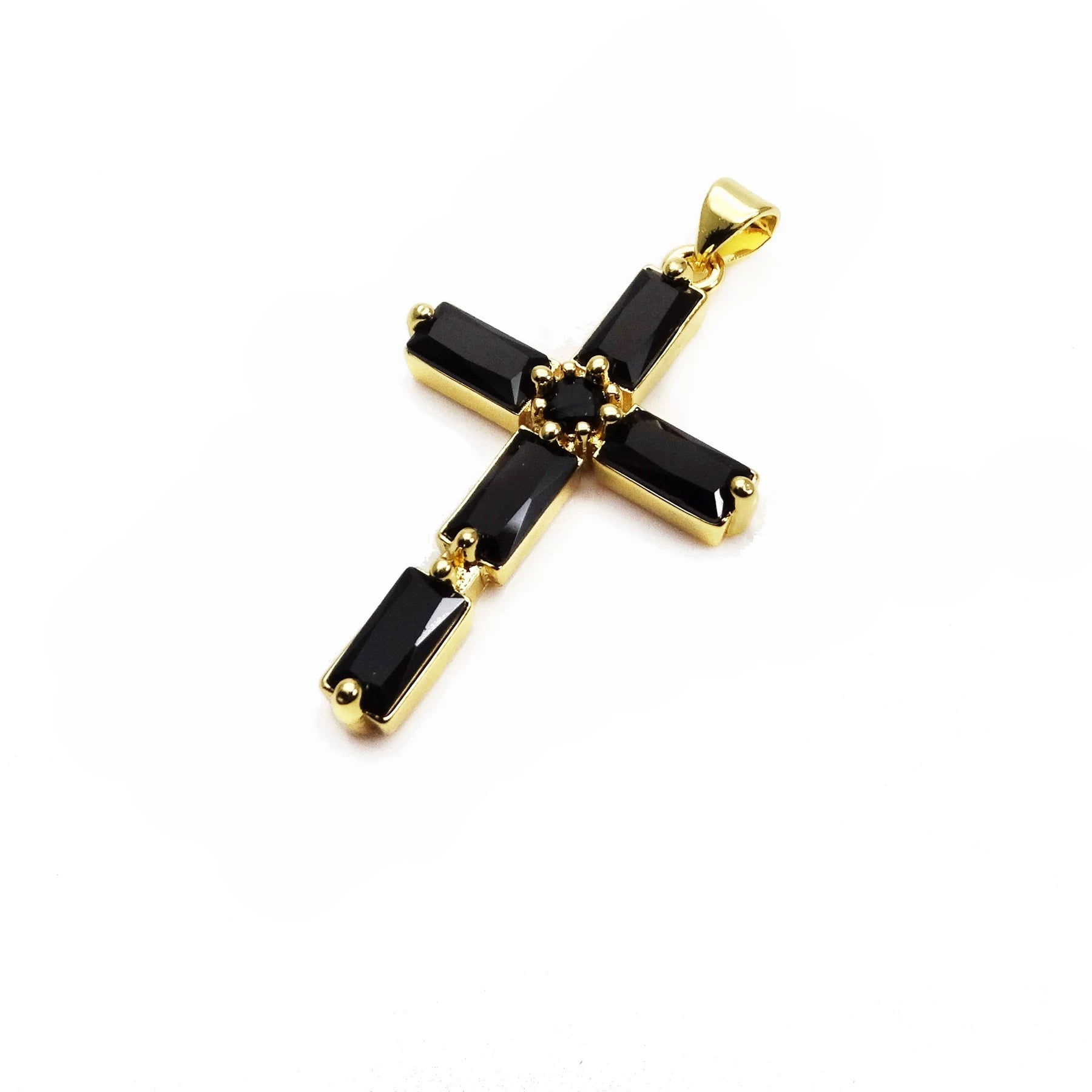 Cross Pendant Gold Plated With Sparkling Multicolor Microlaid CZ For Women Brass Charm Necklace Making