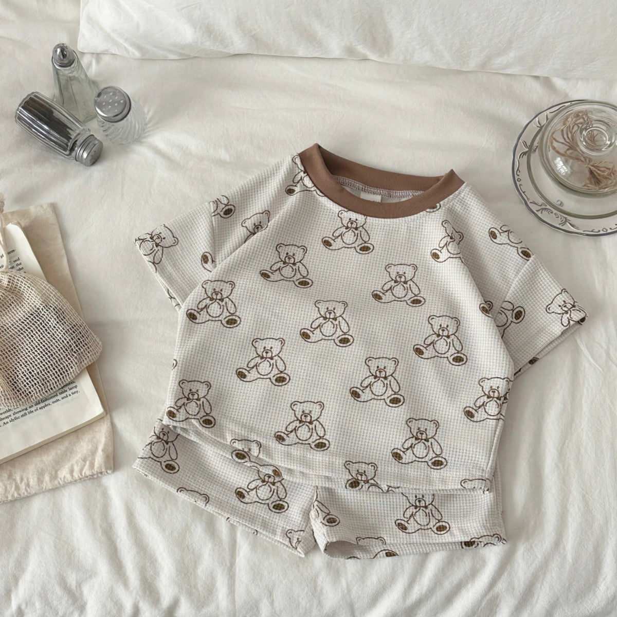 Toddler Bear Print T-Shirt + Shorts Two Piece Set Summer Boys Clothes Fashion Cartoon Cute Short Sleeve Suit