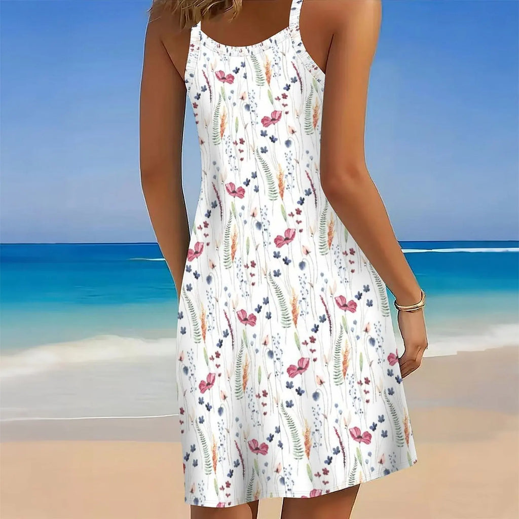 Women's Print Spaghetti Strap Cover Up Dress Irregular Hem Sleeveless Beach Swim Cover Up Sundress