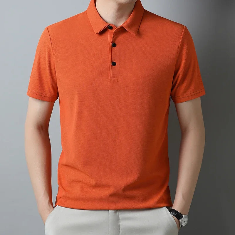 Men's Casual Waffle Knit Short Sleeve Polo Shirt - Solid Color