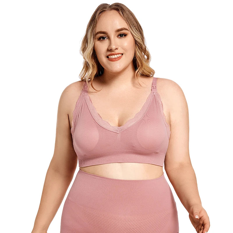 Plus Size Wireless Front Open Nursing Bra Soft Lace Breathable Seamless Maternity Breastfeeding Bras Maternal Support Pregnant
