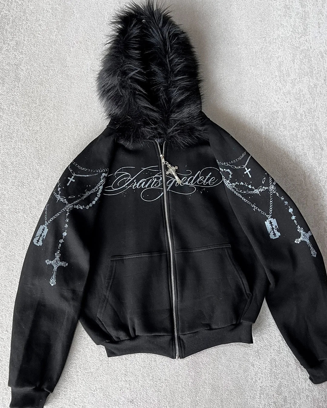 BiggOrange Plum Tree Embroidered Oversized Zipper Hoodie - Pink