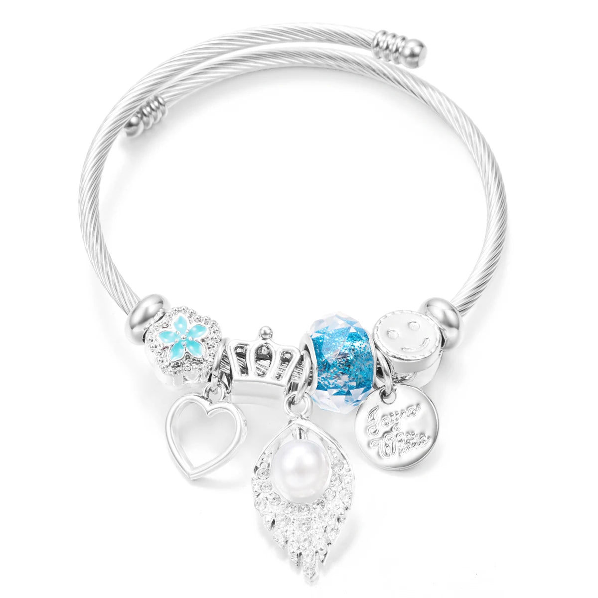 New Trendy Rhinestones Dragonfly Crystal Beaded Pendant Bracelet Stainless Steel 4 Colors Closure Bangles Women'S Bracelet Jewelry