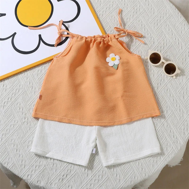 Korean Floral Vest & Shorts Two-Piece Set for Girls