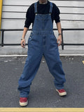 Overalls For Men Denim Suspenders Baggy Jeans Men'S Street Casual Solid Mid Waist Loose Washed Jumpsuits Length Tracksuit