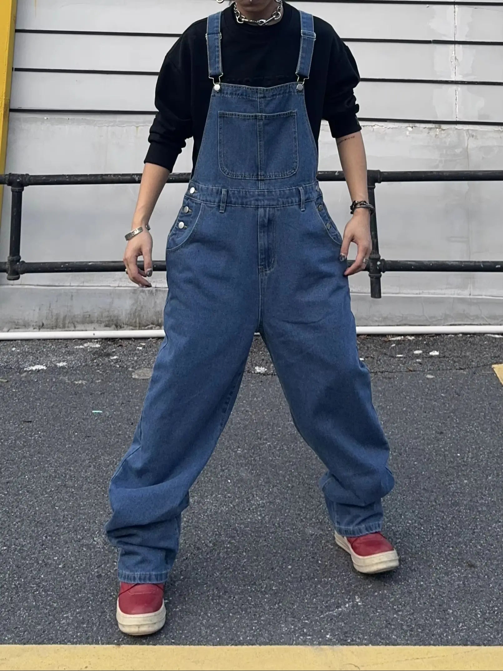 Overalls For Men Denim Suspenders Baggy Jeans Men'S Street Casual Solid Mid Waist Loose Washed Jumpsuits Length Tracksuit