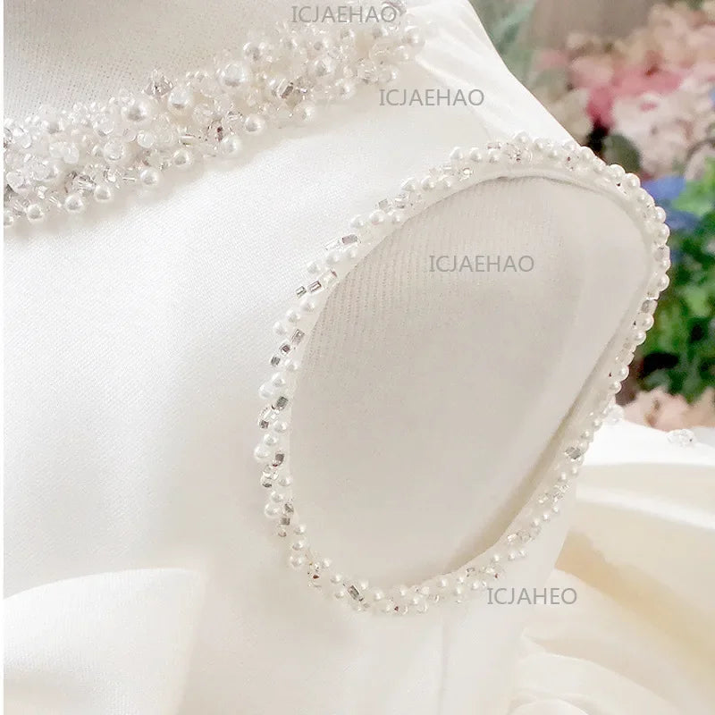 Wedding Princess Tutu Dress Baby First Birthday Party Kids Competition Children Flower Girl White Formal Performance Costume
