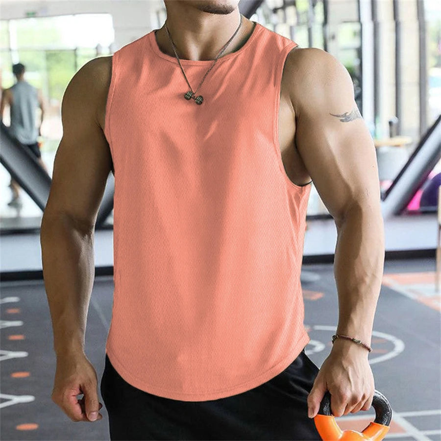 2025 new Men Tank Tops Sleeveless Shirt Polyester Mesh Material Quick Dry Breathable Men Workout Fitness Basketball Top Tee