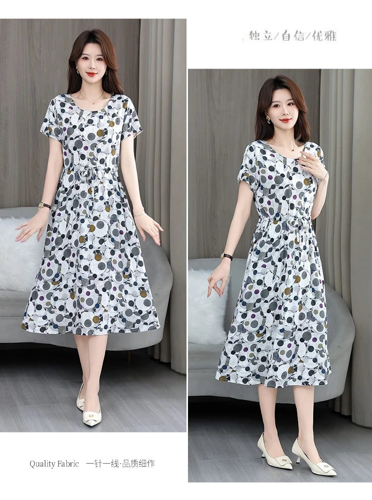 New Elegant Floral Dress  Bohemian plus Size Women Summer Short Sleeve Clothing with Large Hem for Casual Occasions