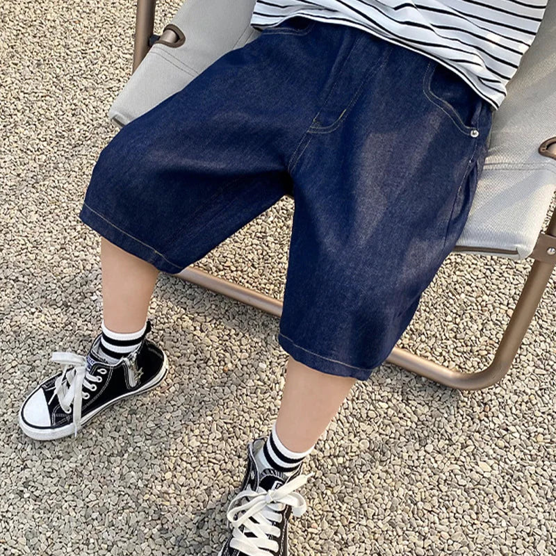 New Boys Summer Fashion Denim Shorts Kids Casual Loose Thin Knee-Length Trousers 3-12 Years Teenager Outdoor Five-point Pants