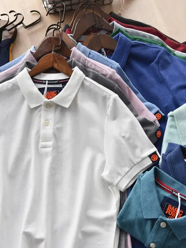 Summer New American Retro Knitted Solid Color Pearl Cotton Polo Shirts Men'S Fashion Washed Short Sleeve Lapel Casual T-Shirt