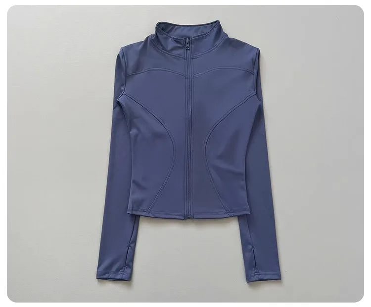 Women's Workout Jacket Stretch Fitted Zip Front Long Sleeve Running Yoga Slimming Waist-Cinching Stand Collar Quick-Dry Sportswe