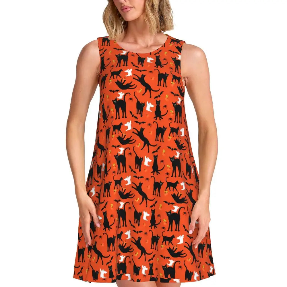 Shiny Graffiti Casual Dress Colorful Print Sleeveless Boho Dresses Women O Neck Street Fashion Dress Day Print Vestidos Present