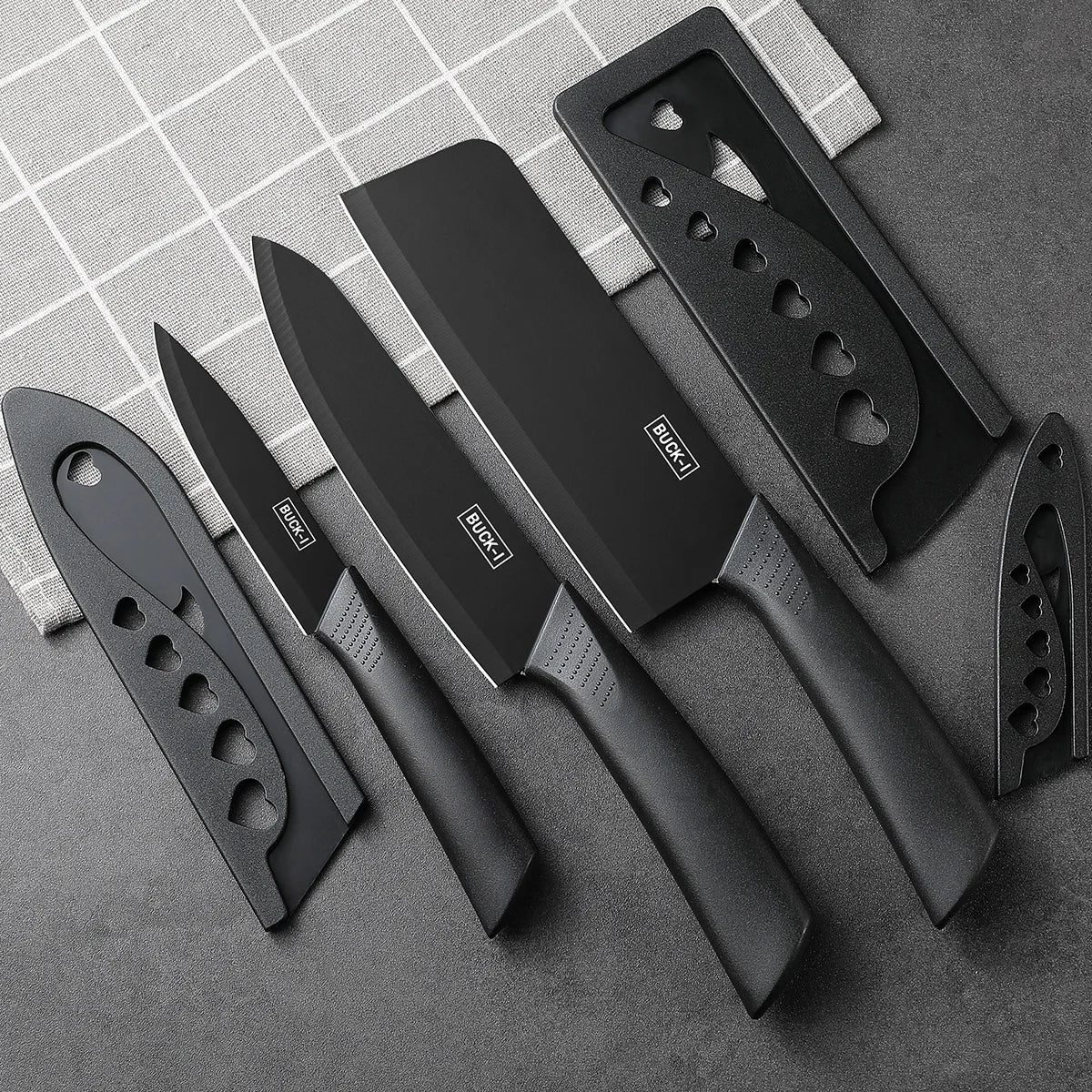 Juego de cuchillos de cocina, incluye cuchilla de carnicero, cuchillo de chef y cuchillo de frutas, con bloque de cuchillos, adecuado para pelar carne y verduras