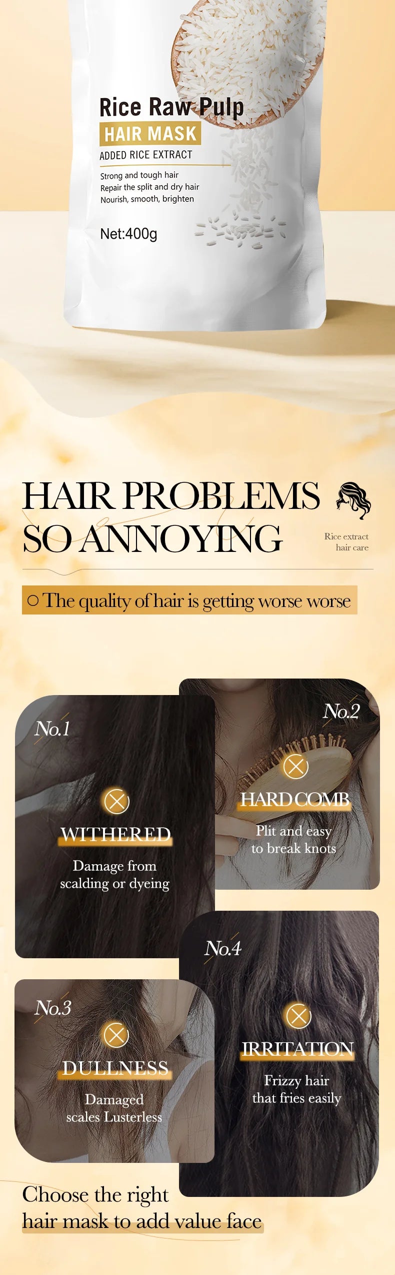 PWYUMAN Magical Keratin Rice Hair Mask - Repair and Moisturizing