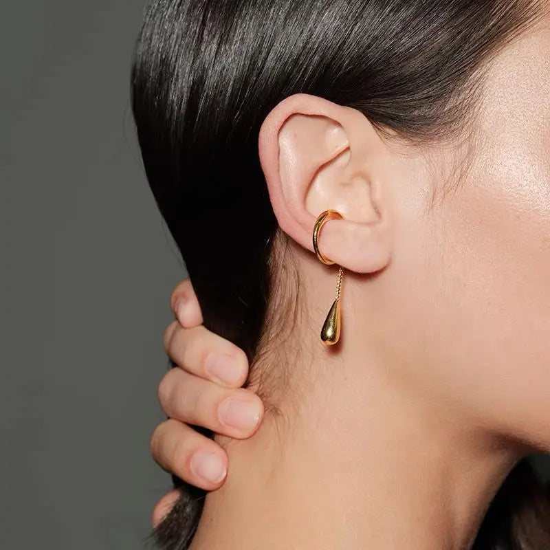 Lats 1 Piece C-Shaped Metal Teardrop Tassel Clip Earrings For Women'S No Piercings Ear Cuff Cartilage Clips Fashion Jewelry