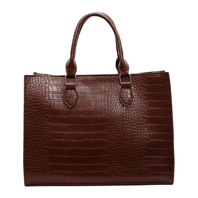 Spring 2025 Large Capacity Fashionable Handbag Casual Commuting Trendy Crocodile Pattern Tote Bag Street Style PU Material
