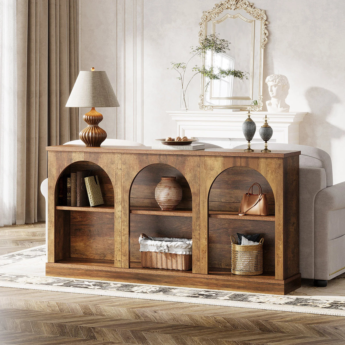 Tribesigns Farmhouse Console Table, 63-Inch Long Entryway Table with 3 Tier Storage, Wooden Rectangular Sofa Table