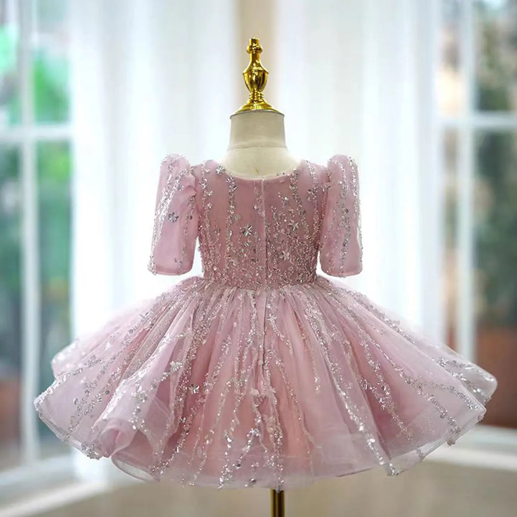 Dreamy Vow J793 Adorable Square Collar Sequined Tulle Girl Dress for Kids Eid al-Fitr Wedding Birthday Party Summer Ball Gown