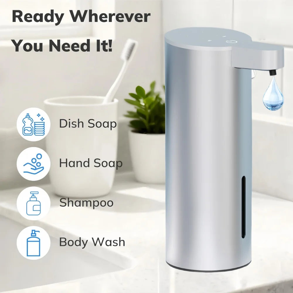 Dispensador de jabón de espuma con sensor de acero inoxidable, automático, sin contacto, infrarrojo, de pared o de escritorio para baño en casa